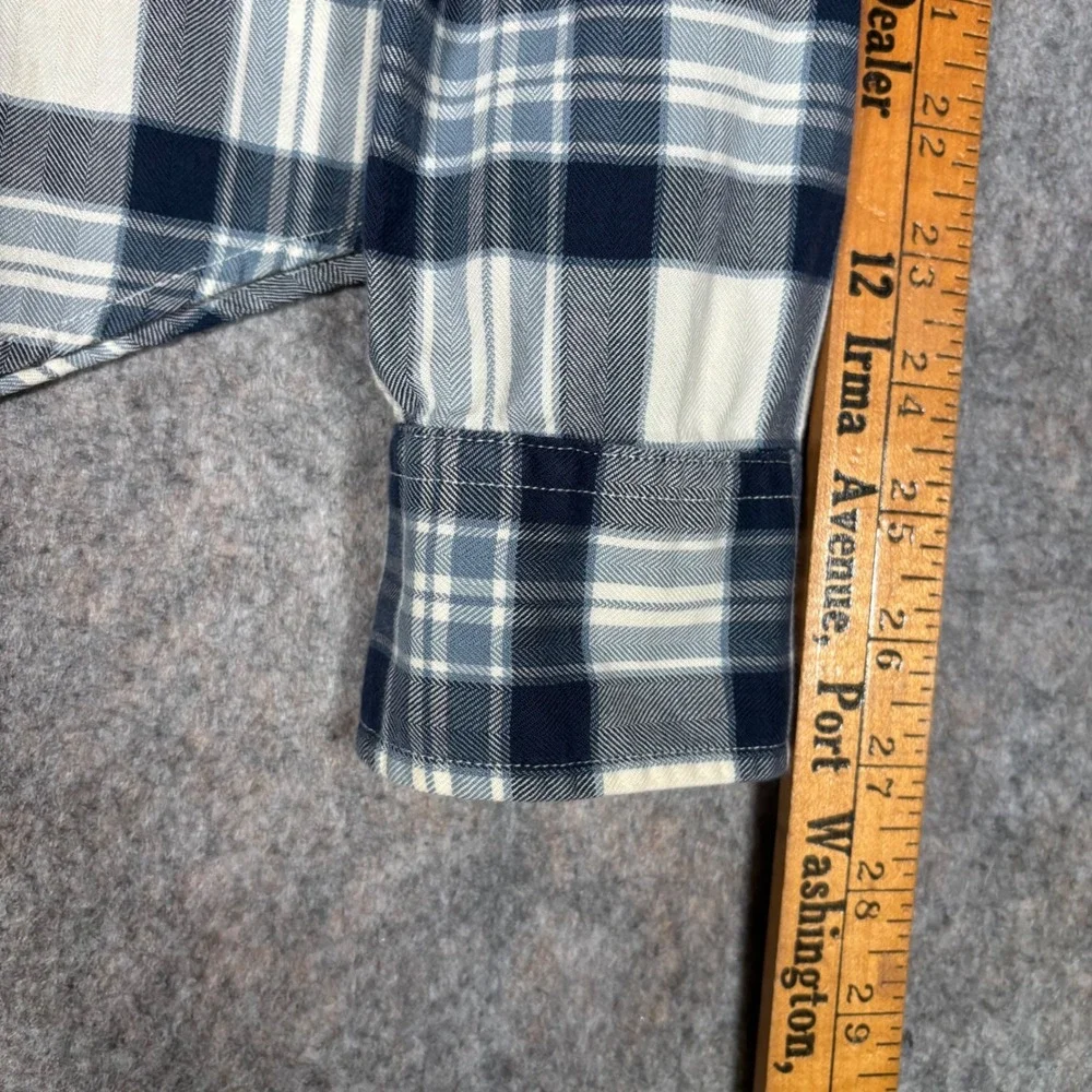 Abercrombie & Fitch Muscle Fit Flannel Mens L Blue White Plaid Button Down Twill